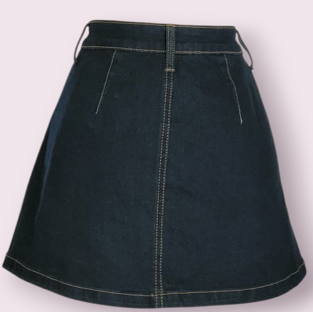 REWASH,SKIRT Blue Gold Mini A-line Skirt Women's Work With Front Zipper (NWT) - Picture 3 of 7